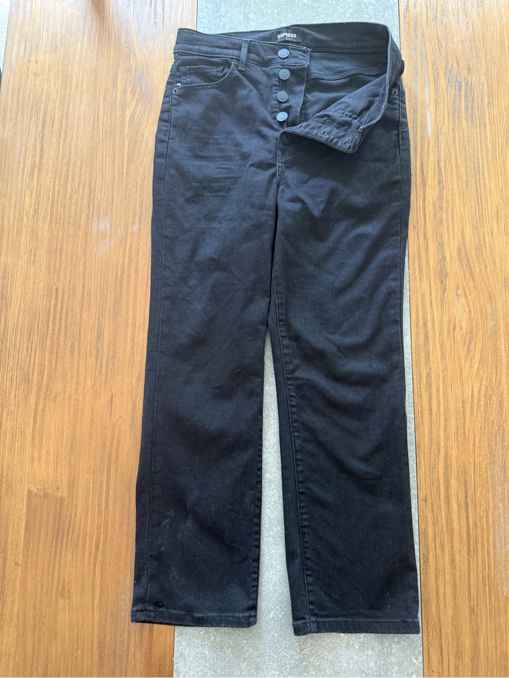 Express Black High-Rise Straight Leg Jeans with Button Fly